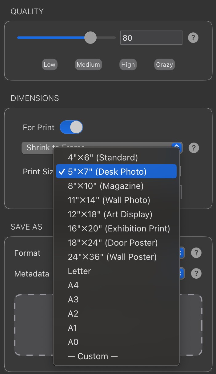 Option to select print sizes in Mass Image Compressor